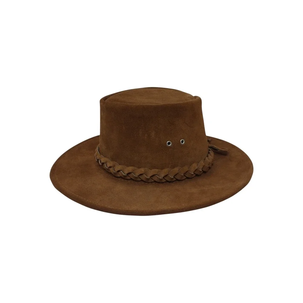 Country Leather Australian Original Outback Hat Unisex Medium Brown Suede